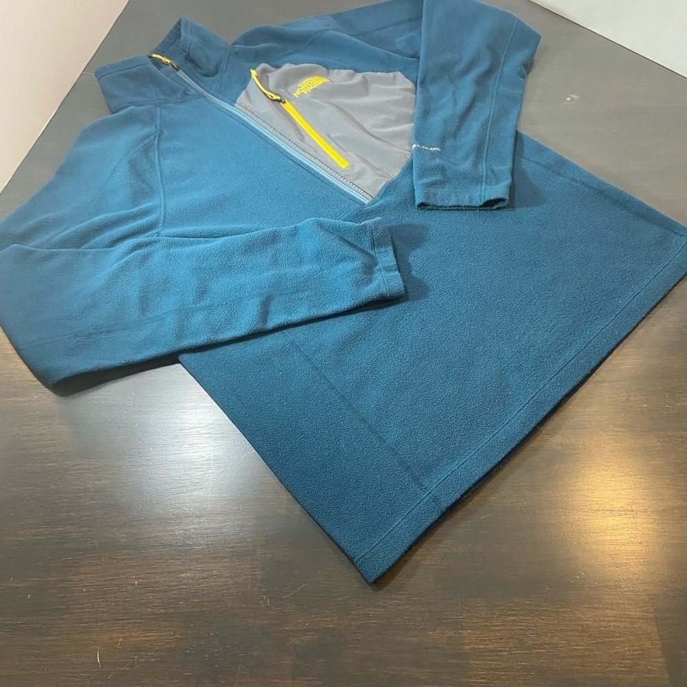 The North Face Gray and Teal Jacket with Yellow Accents